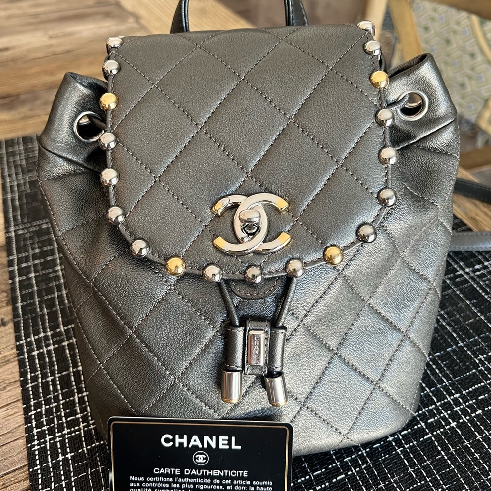 COPY - Chanel Matrasse Studs Quilting CC Mini
Chain Rucksack Backpack A57156